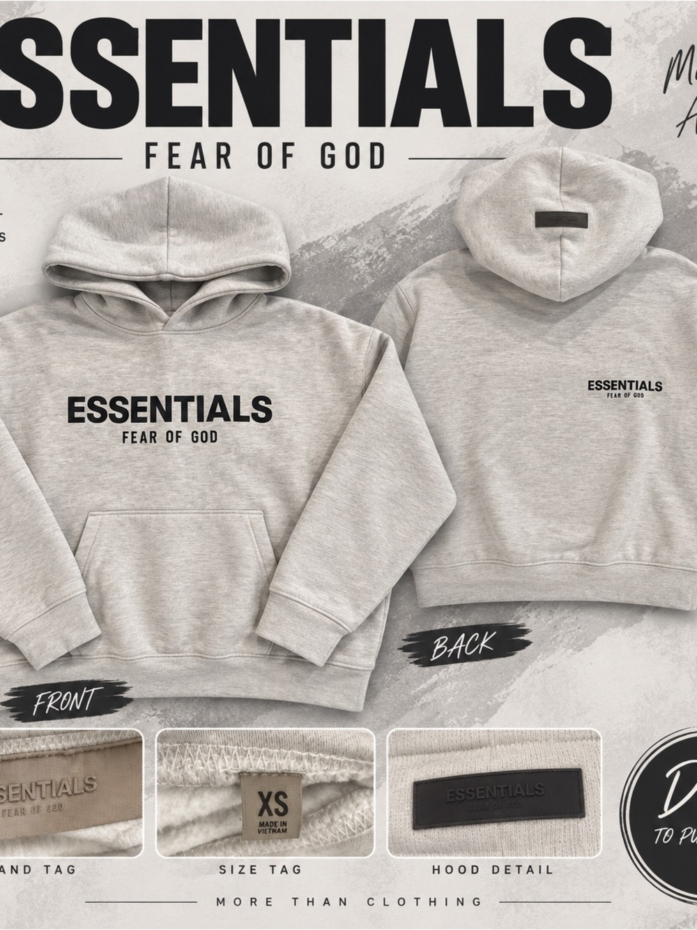 Fear of God ESSENTIALS Kids Light Gray Hoodie with Black Logo